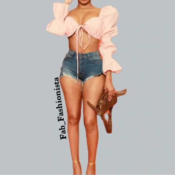 Front tie crop top with statement sleeves - Picture 4 of 12